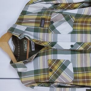 Born FLY |Mens Green & White Plaid Button Down Pockets Shirt Graphic Print Sz.XL